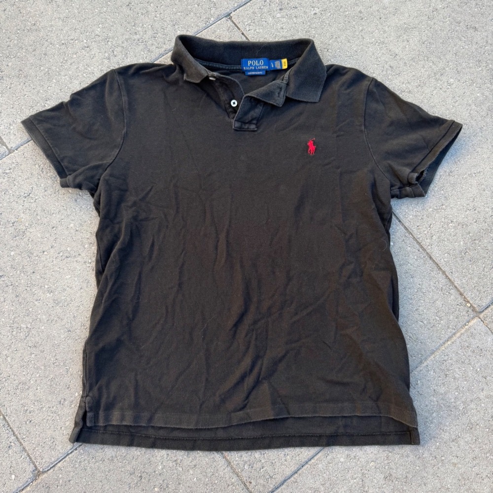 Polo Ralph Lauren Mens Black Custom Slim Fit Short Sleeve Polo Shirt Large